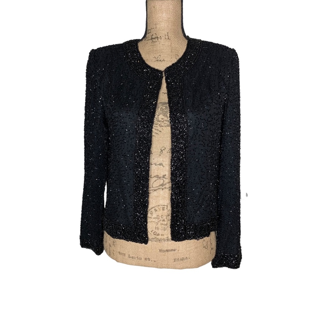 NWT Vintage Laurence Kazar Black Sequin and Beaded Blazer Size Small